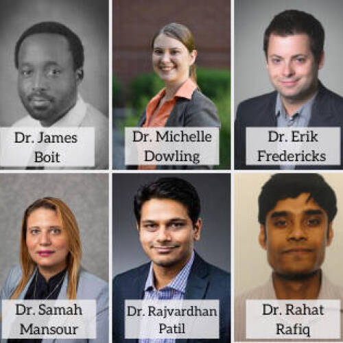 Group photo collage featuring ten faculty and staff members from the GVSU School of Computing and Information Systems, each labeled with their name and title: